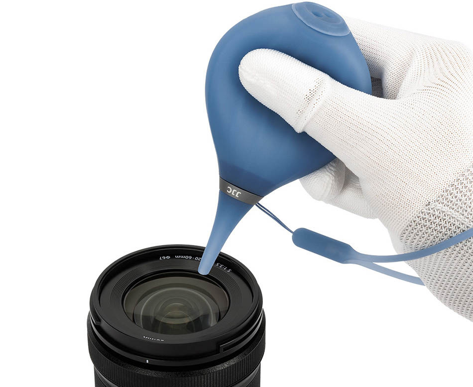 Груша воздушная для оптики с двумя клапанами, мягким соплом и ремешком (прозрачная синяя)