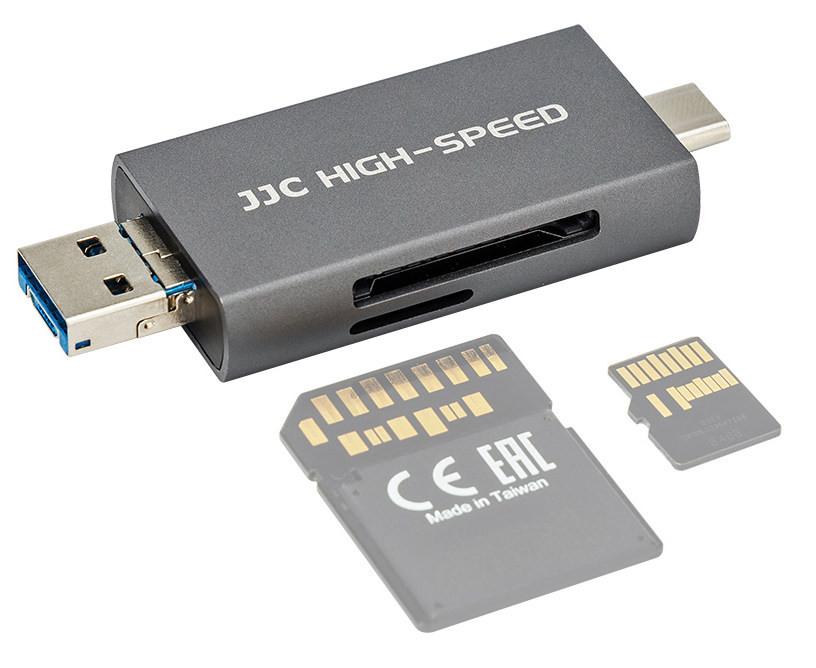 Картридер USB 3.1 + Type-C + MicroUSB OTG для SD и MicroSD карт памяти (серый)