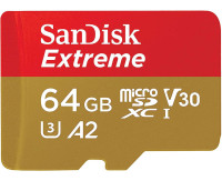 Карта памяти microSDXC UHS-I U3 Sandisk Extreme 64 Гб, 170 МБ/с, Class 10 V30 A2