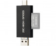 Картридер USB 3.1 + Type-C + MicroUSB OTG для SD и MicroSD карт памяти (чёрный)