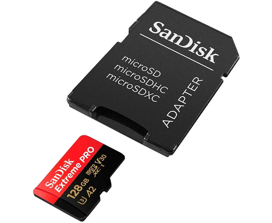 Карта памяти microSDXC UHS-I U3 Sandisk Extreme PRO 128 Гб, 170 МБ/с, Class 10 V30 A2