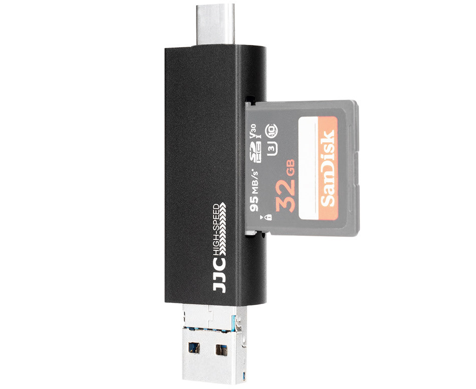 Картридер USB 3.0 / Type-C / MicroUSB OTG для SD и MicroSD карт памяти до 1 Тб (чёрный)