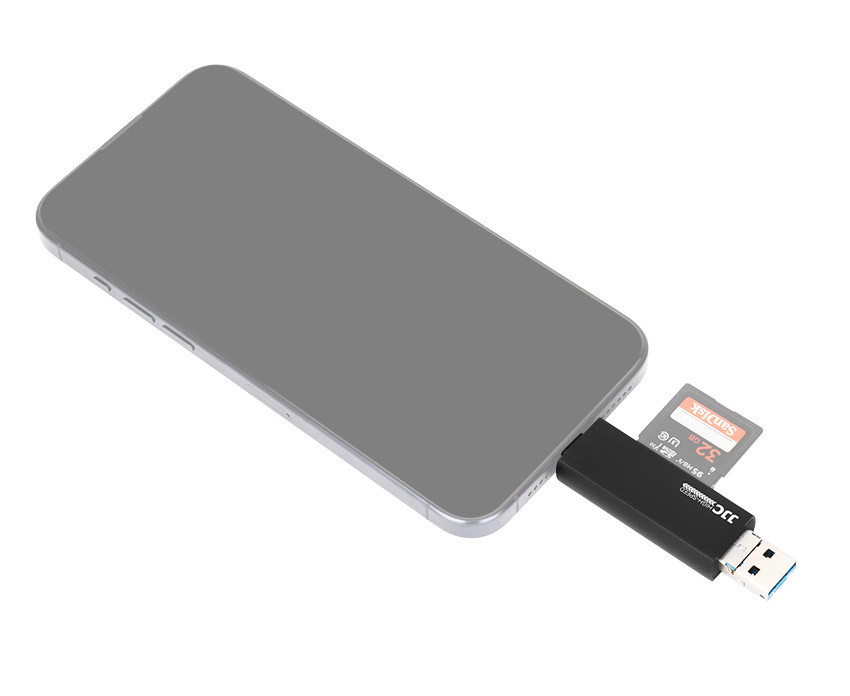 Картридер USB 3.0 / Type-C / MicroUSB OTG для SD и MicroSD карт памяти до 1 Тб (чёрный)