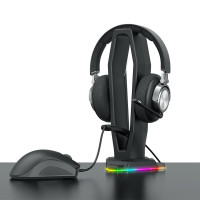 Настольная подставка для наушников с банджи для мыши, USB хабом и RGB подсветкой, чёрный цвет