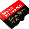 Карта памяти microSDXC UHS-I U3 Sandisk Extreme PRO 64 Гб, 170 МБ/с, Class 10 V30 A2