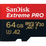 Карта памяти microSDXC UHS-I U3 Sandisk Extreme PRO 64 Гб, 170 МБ/с, Class 10 V30 A2