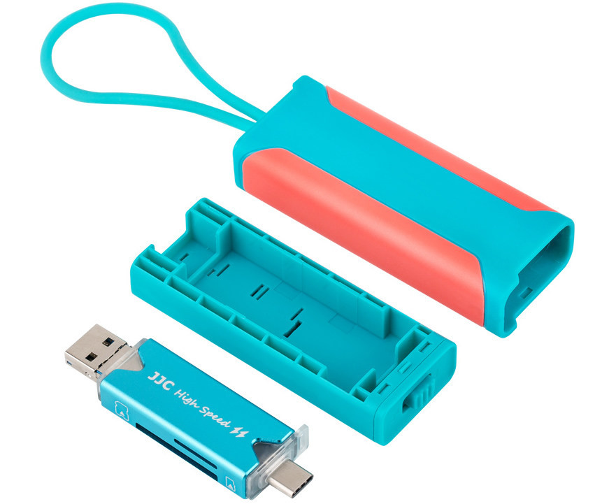 Чехол для SD / microSD / TF карт памяти и nano SIM с OTG картридером (красно-синий)