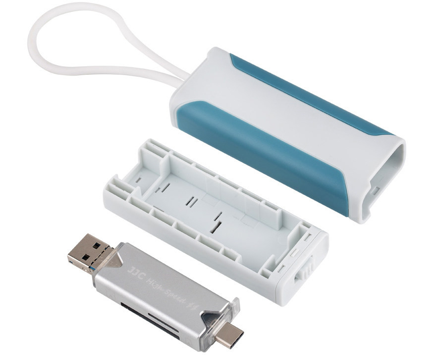 Чехол для SD / microSD / TF карт памяти и nano SIM с OTG картридером (бело-синий)