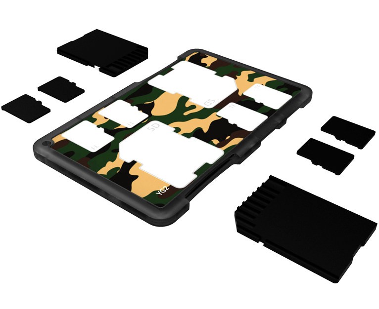 Компактный защитный футляр для флеш карт (4x MicroSD и 2x SD) цвет хаки