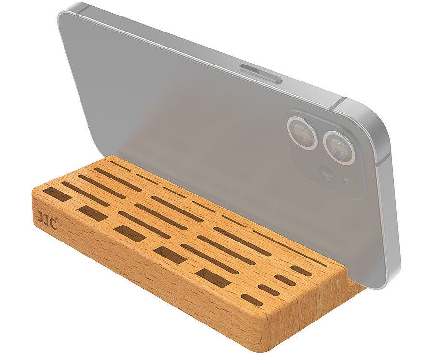 Подставка для смартфона с ячейками для карт памяти и USB Type A / Type C флешек (светлый бук)