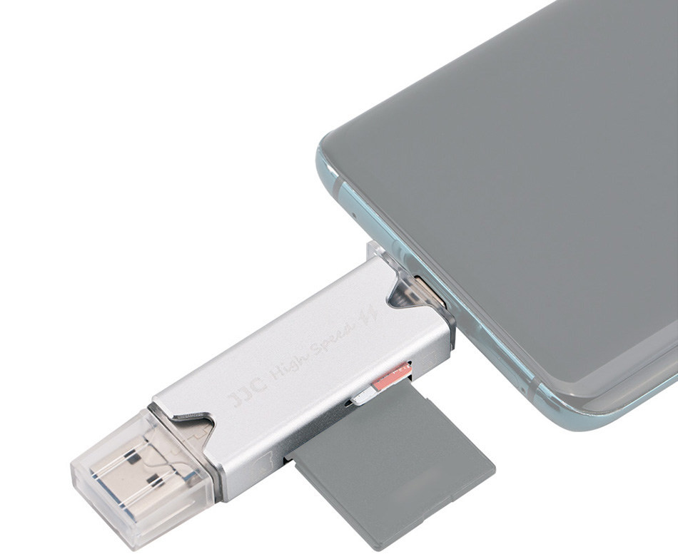 Картридер USB 3.0 + Type-C + MicroUSB OTG для SD и MicroSD карт памяти (серебристый)