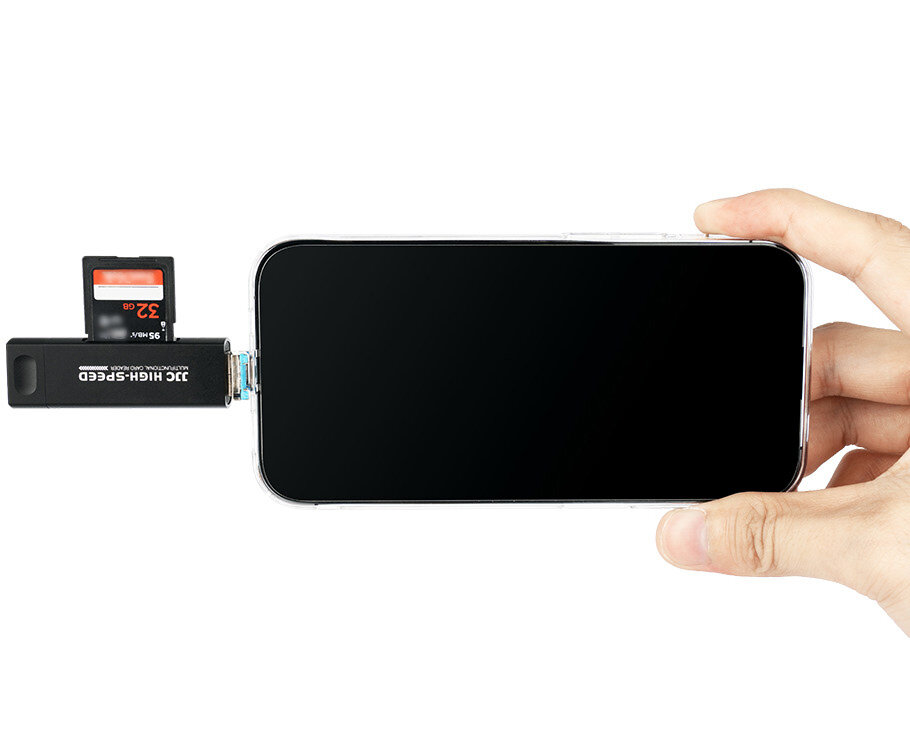 Картридер USB 3.0 + Type-C + Lightning OTG для SD и MicroSD карт памяти (чёрный)