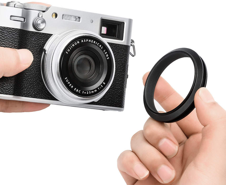 Квадратная бленда для Fujifilm X100VI, X100V, X100F с адаптером на 49 мм (чёрная)