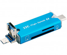 Картридер USB 3.0 + Type-C + MicroUSB OTG для SD и MicroSD карт памяти (голубой)