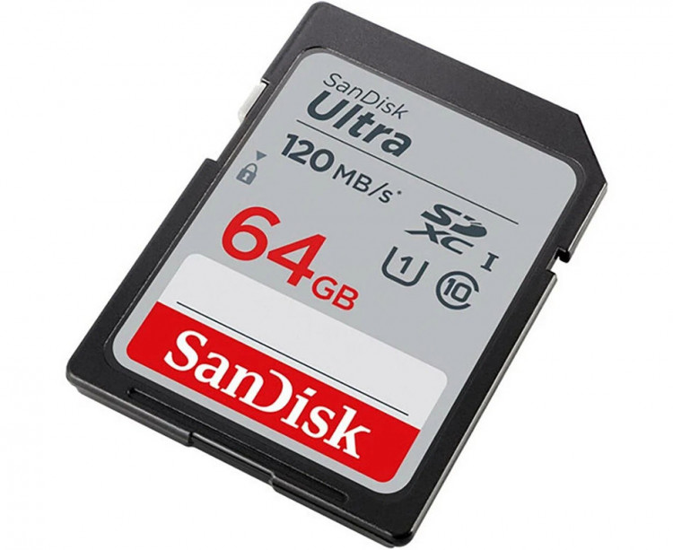 Карта памяти SDXC UHS-I Sandisk Ultra 64 Гб, 120 МБ/с, Class 10
