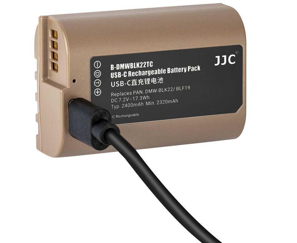 Аккумулятор JJC типа Panasonic DMW-BLK22 / DMW-BLF19 с зарядным портом Type-C