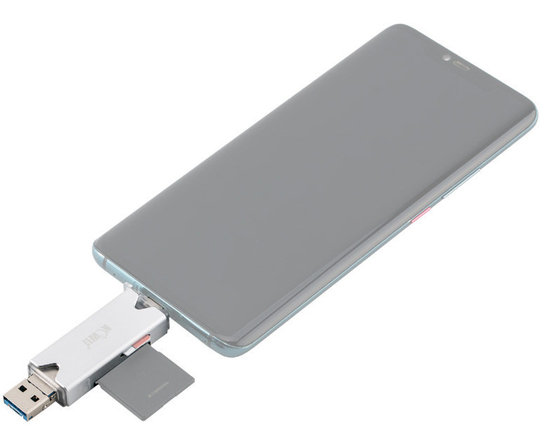 Компактный футляр для карт памяти SD и microSD дизайн под аудиокассету с OTG картридером (серый)