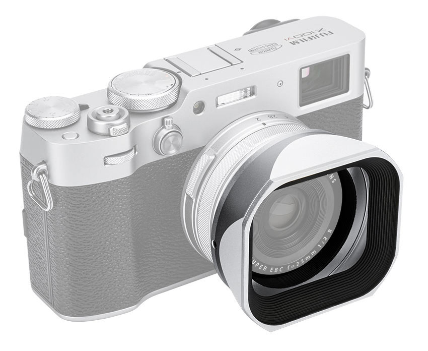 Квадратная бленда для Fujifilm X100VI, X100V, X100F с адаптером на 49 мм (серебристая)
