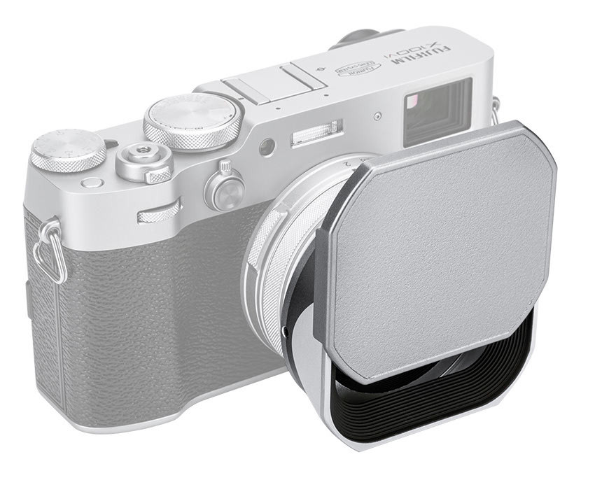 Квадратная бленда для Fujifilm X100VI, X100V, X100F с адаптером на 49 мм (серебристая)