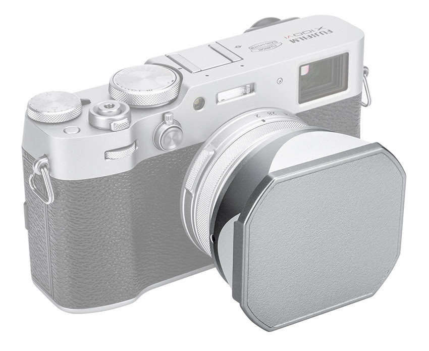 Квадратная бленда для Fujifilm X100VI, X100V, X100F с адаптером на 49 мм (серебристая)