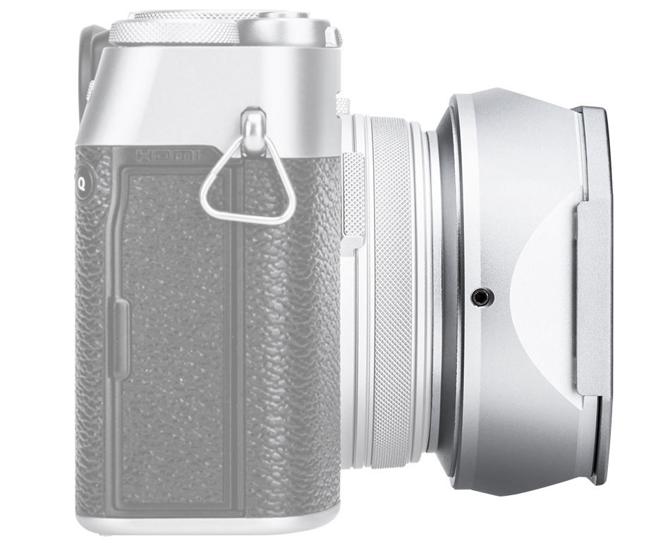 Квадратная бленда для Fujifilm X100VI, X100V, X100F с адаптером на 49 мм (серебристая)