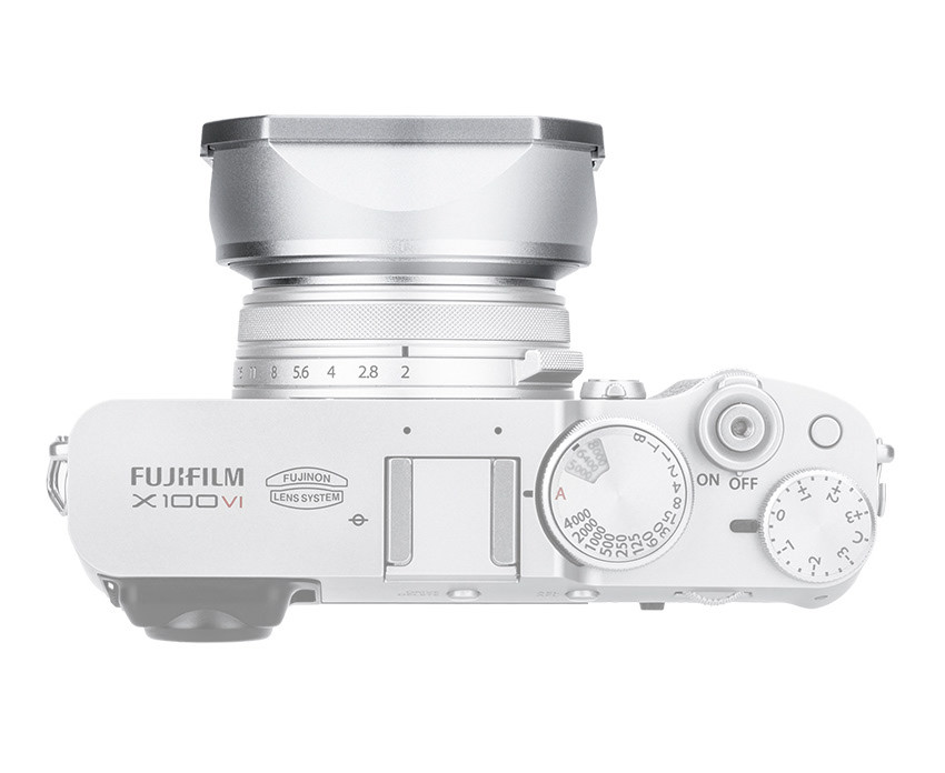 Квадратная бленда для Fujifilm X100VI, X100V, X100F с адаптером на 49 мм (серебристая)