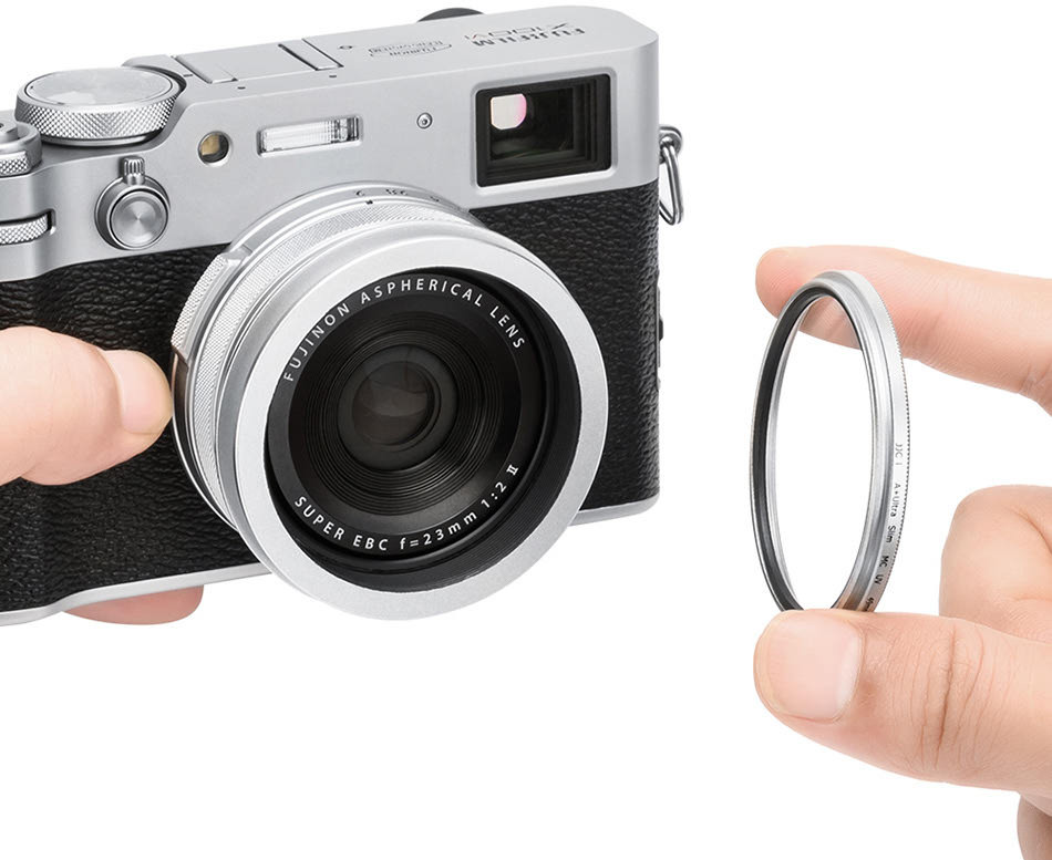 Квадратная бленда для Fujifilm X100VI, X100V, X100F с адаптером на 49 мм (серебристая)
