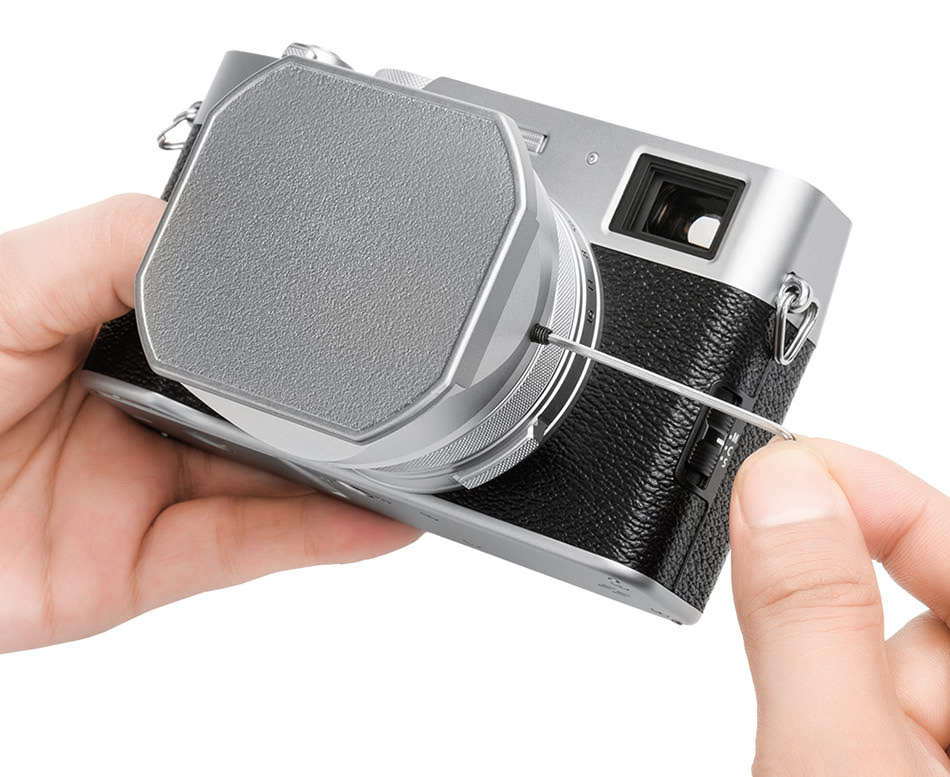 Квадратная бленда для Fujifilm X100VI, X100V, X100F с адаптером на 49 мм (серебристая)